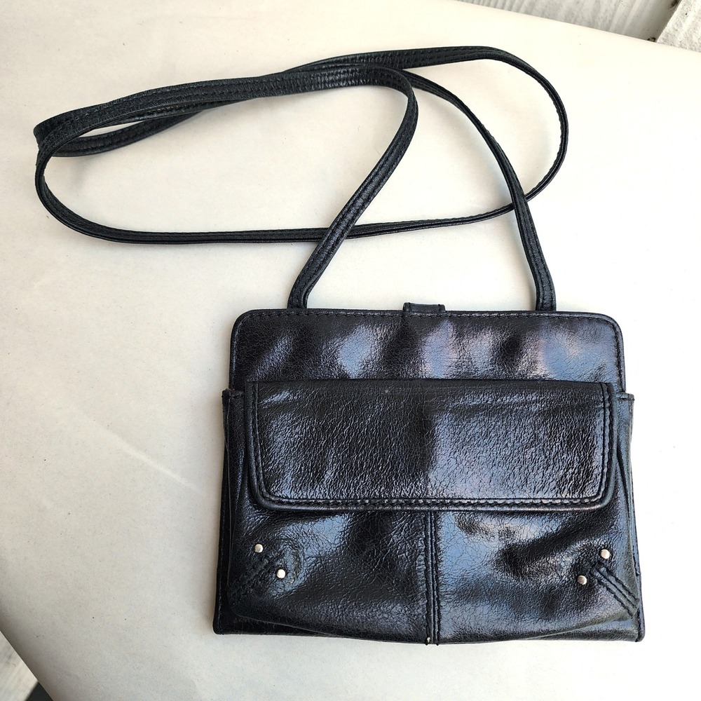 Hobo Black Leather Crossbody Organizer Wallet Purse Bag Minimalist Quiet Luxury